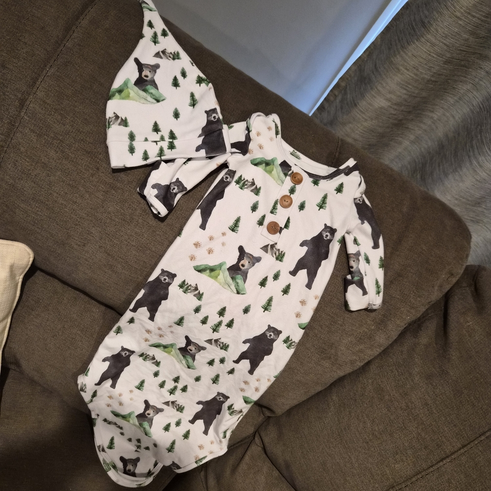 Caden Lane Forest Print Baby Gown with Wooden Buttons